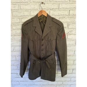 Vintage US Military Olive Drab Wool Officer Coat Jacket - Mens Size 34 R
